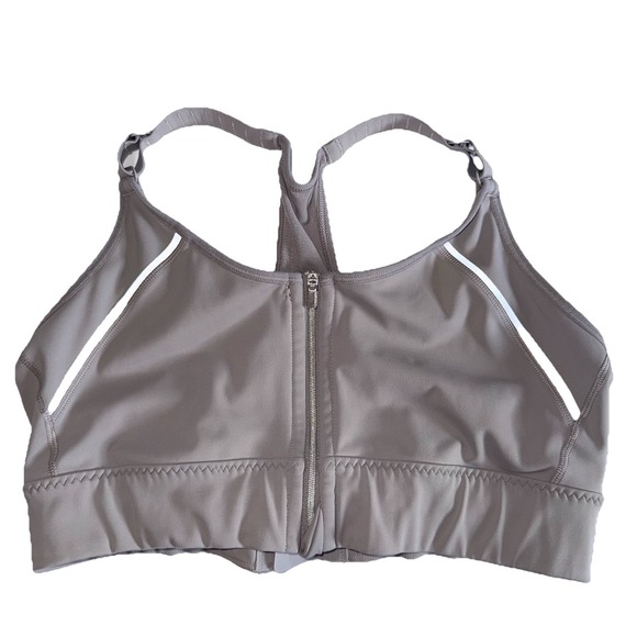 Athleta Empower Gray Full Zip Front Racerback Sports Bra Support M Reflective - Picture 3 of 7